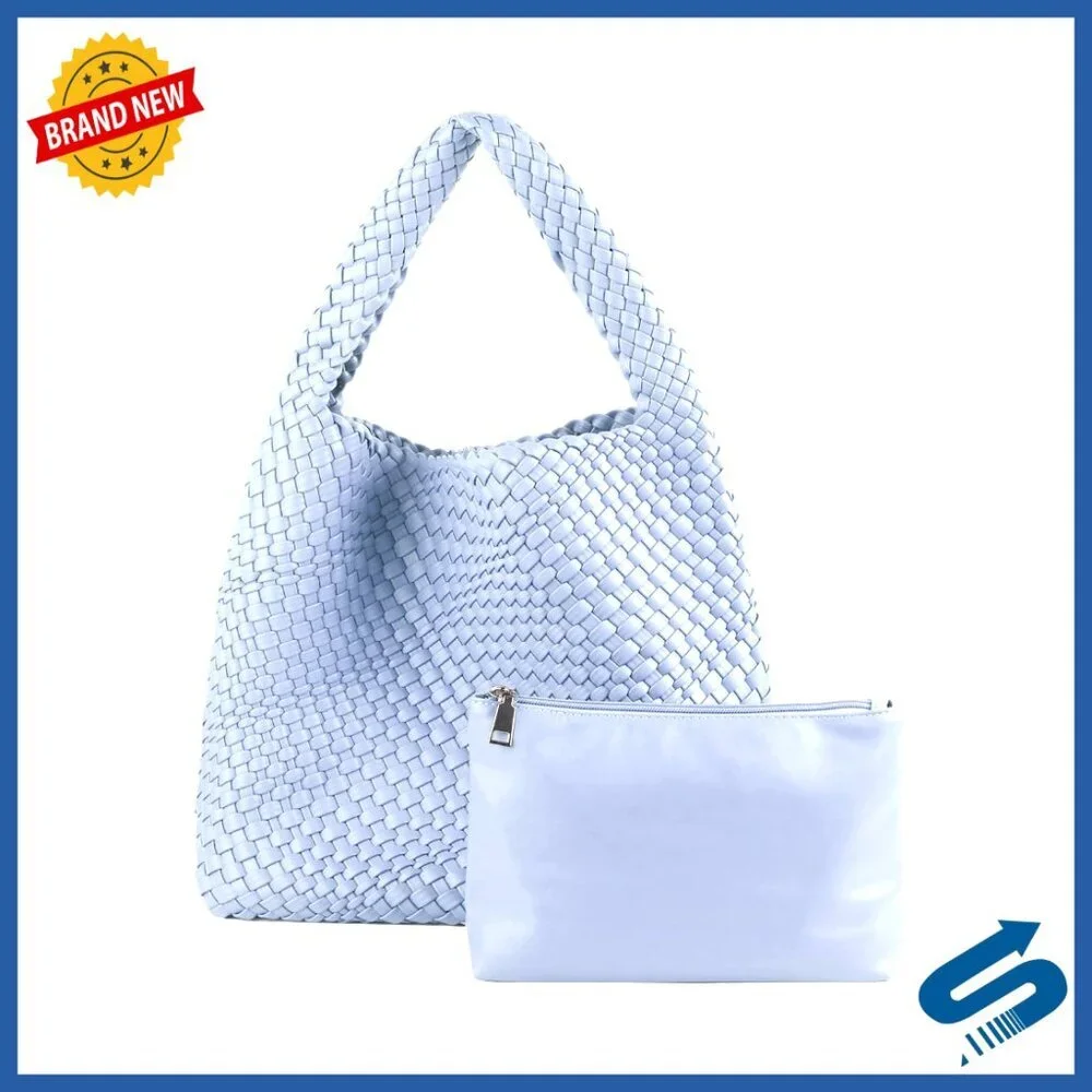 Woven Vegan Leather Tote Shoulder Bag Handmade Retro Chic Summer Essential